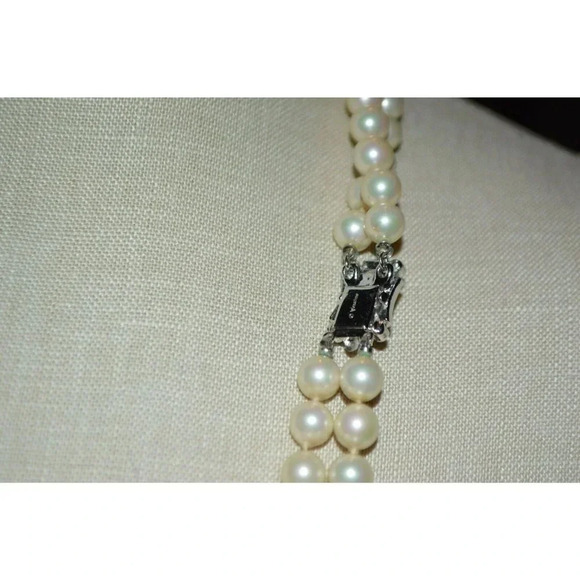 VENDOME Faux Glass Pearl Clear Rhinestone Wedding Dual Strand Necklace Vintage - Picture 5 of 5
